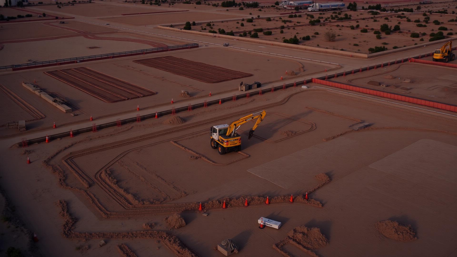Aerial view of a California land development site at dusk